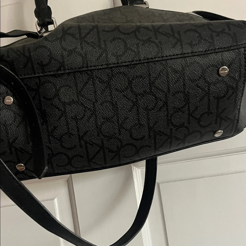 Calvin Klein Raelynn Black Signature Satchel with Shoulder Strap
